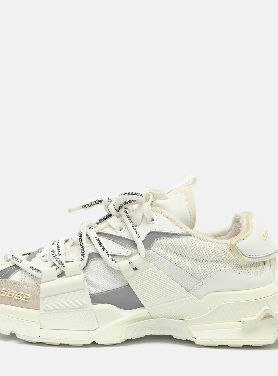 Dolce & Gabbana Space Size 45 White Leather and Mesh Low Top Sneakers