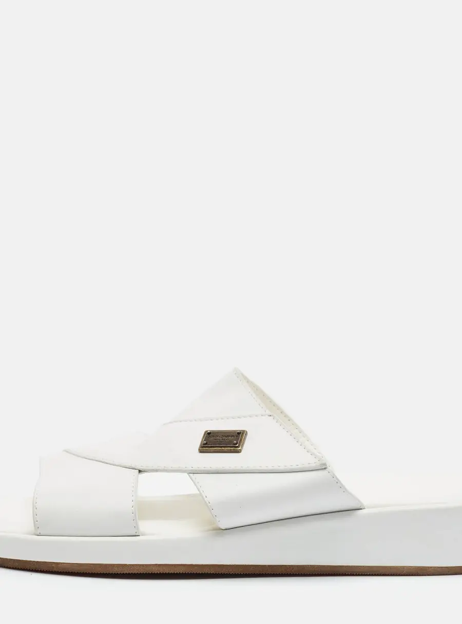 Dolce & Gabbana Masaccio Size 43 White Leather Slide Sandals