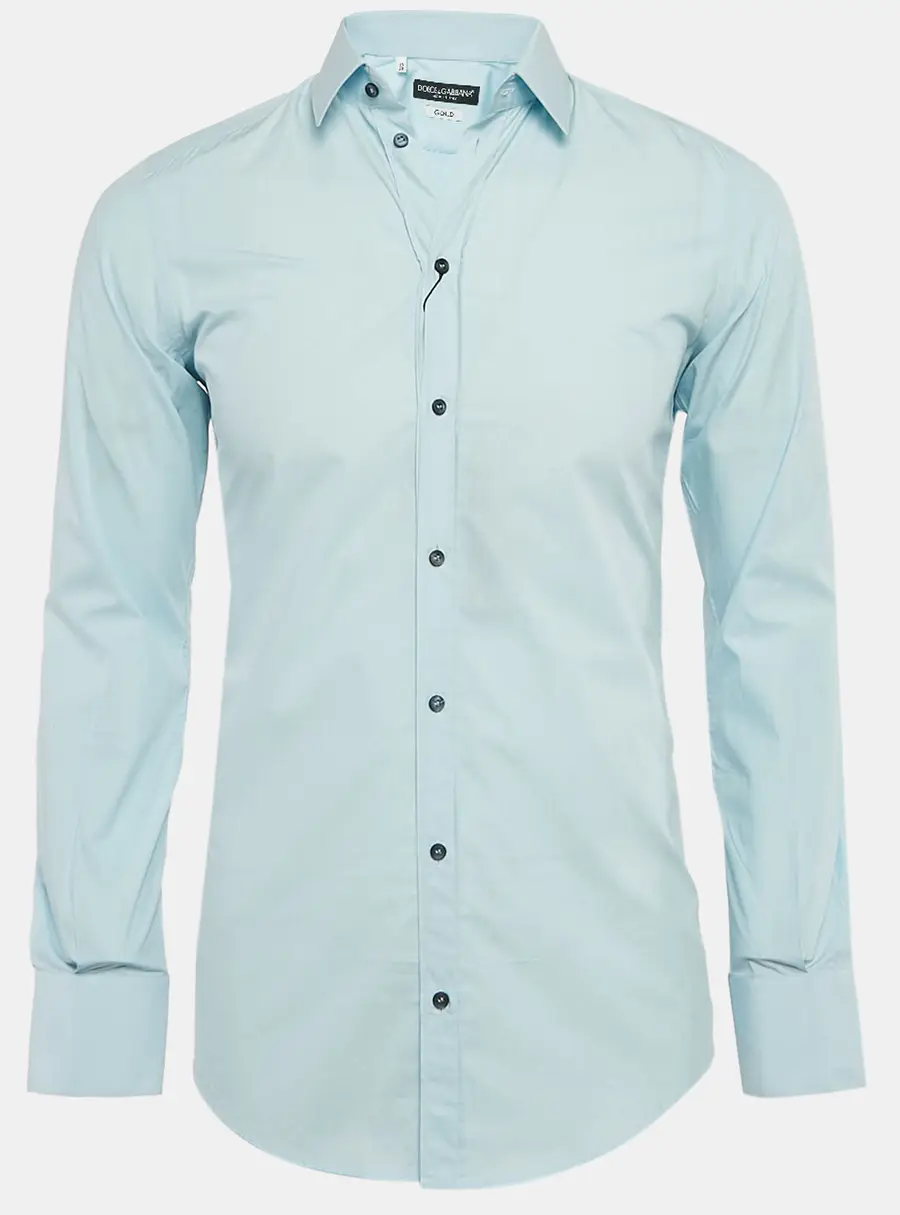Dolce & Gabbana Gold Light Blue Cotton Button Front Shirt S