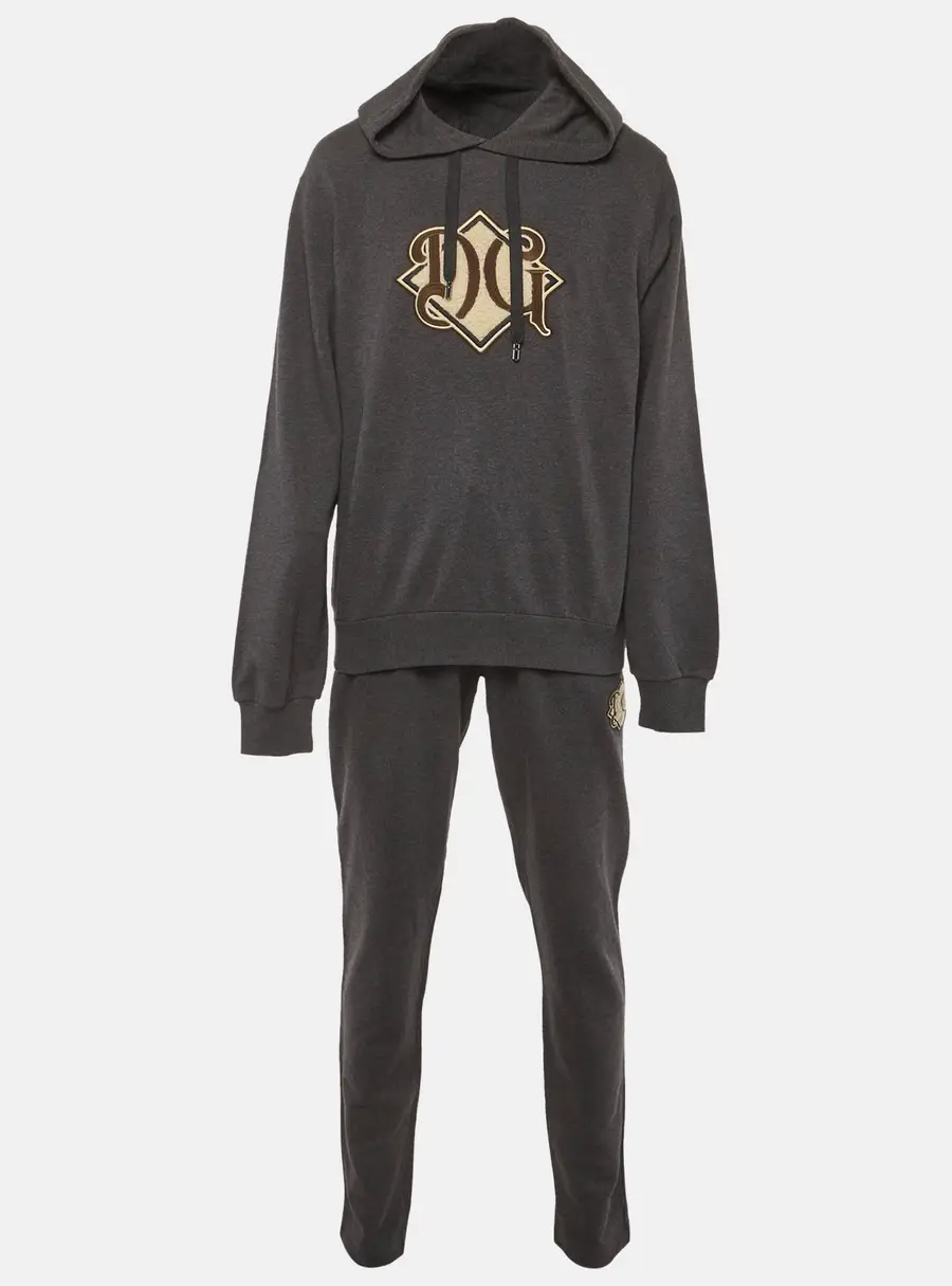 Dolce & Gabbana Grey Jersey Logo Detail Hoodie and Joggers Set XXXL