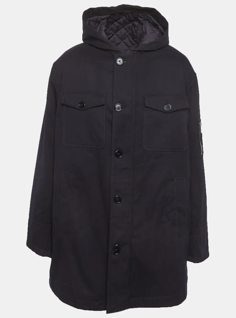 Dolce & Gabbana Navy Blue Cotton Hooded Winter Jacket XXXL