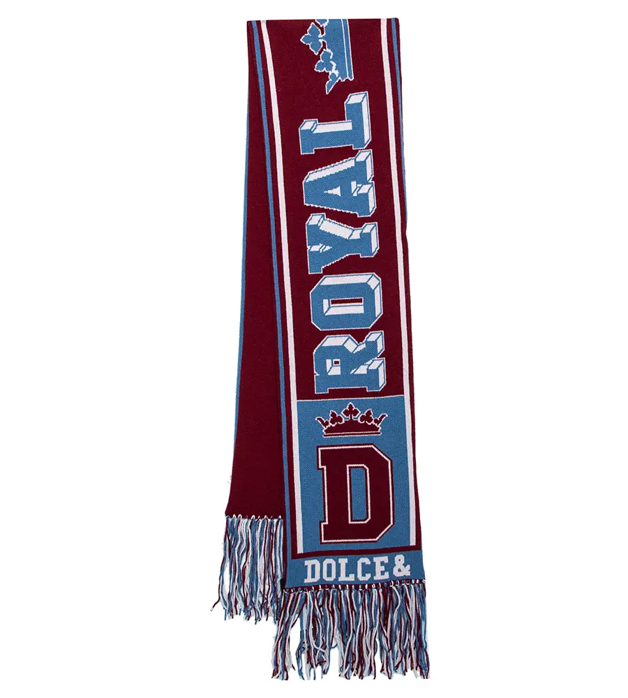 Dolce & Gabbana Bicolor Royal Love Fringed Intarsia Knit Scarf