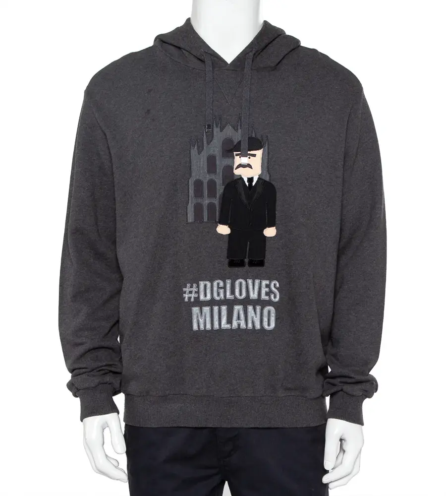 Dolce & Gabbana Grey Patchwork Detail Hooded Sweatshirt XXL