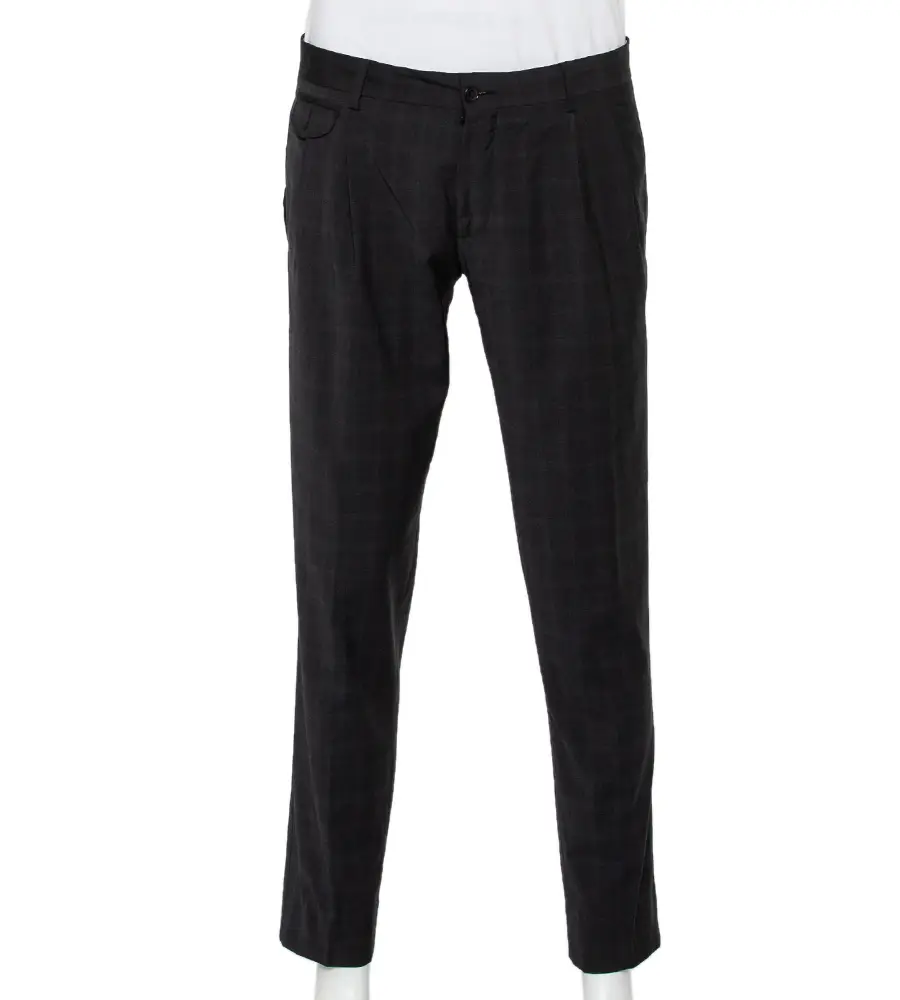 Dolce & Gabbana Charcoal Grey Checkered Wool Tapered Leg Pants L