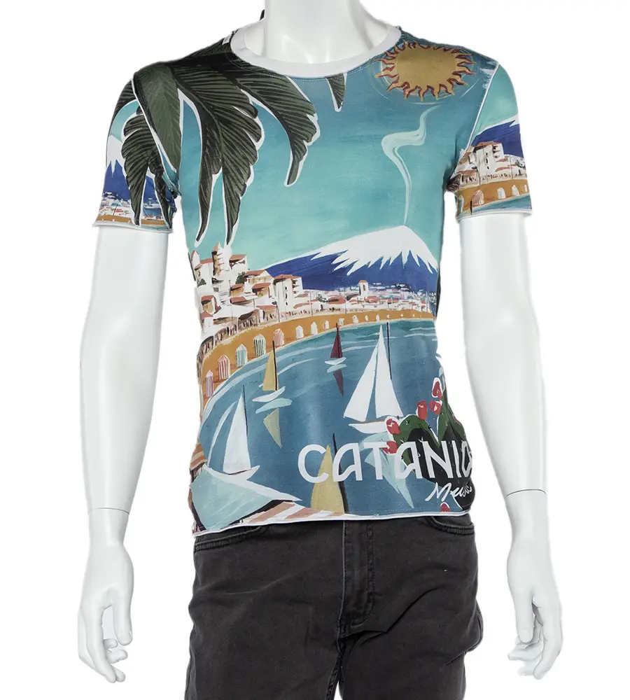 Dolce & Gabbana Blue Catania Tropical Ringer Printed Cotton T-shirt XS