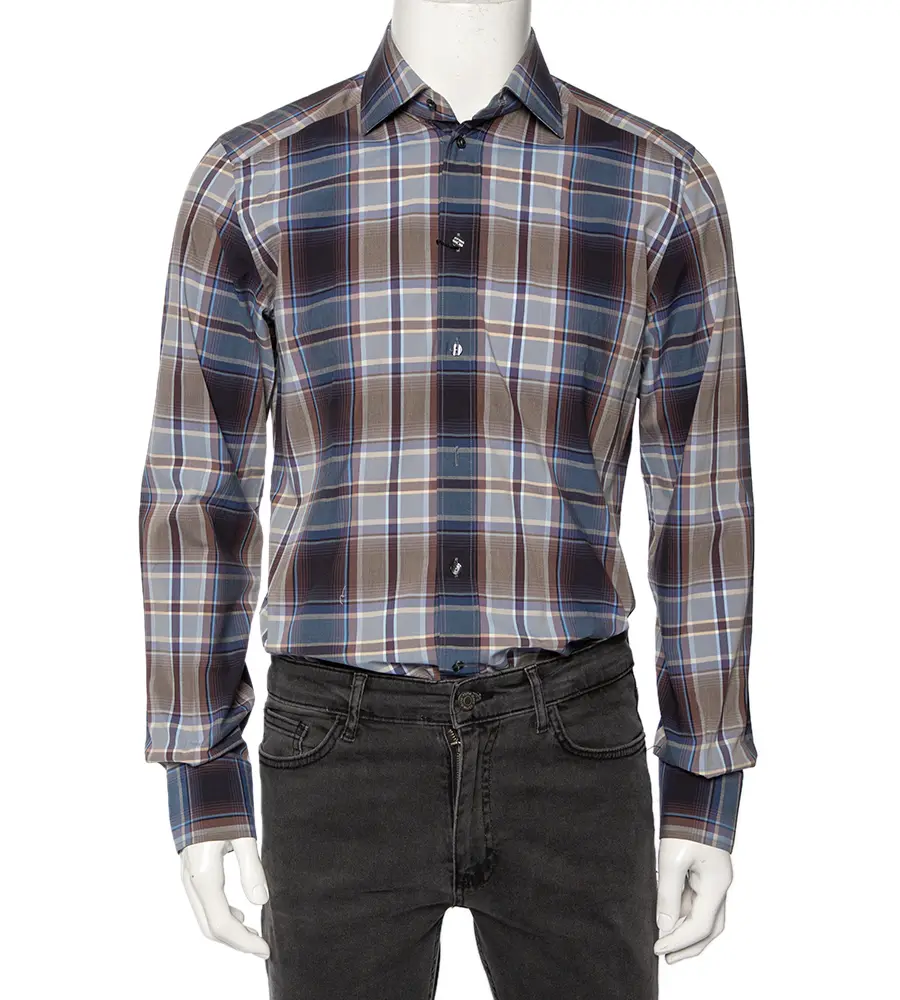 Dolce & Gabbana Blue Plaid Checked Cotton Gold Label Shirt M