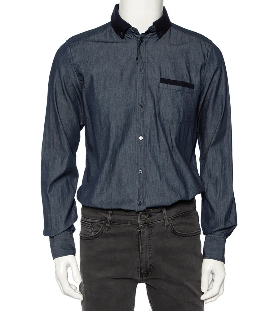 Dolce & Gabbana Chambray Cotton Knit Collar Detail Gold Label Shirt L