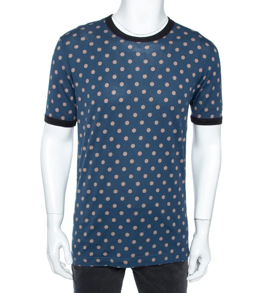 Dolce & Gabbana Navy Blue Cotton Polka Dot Crew Neck XL