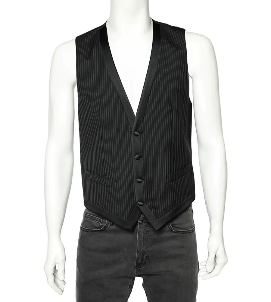 Dolce & Gabbana Black Striped Wool Button Front Vest M