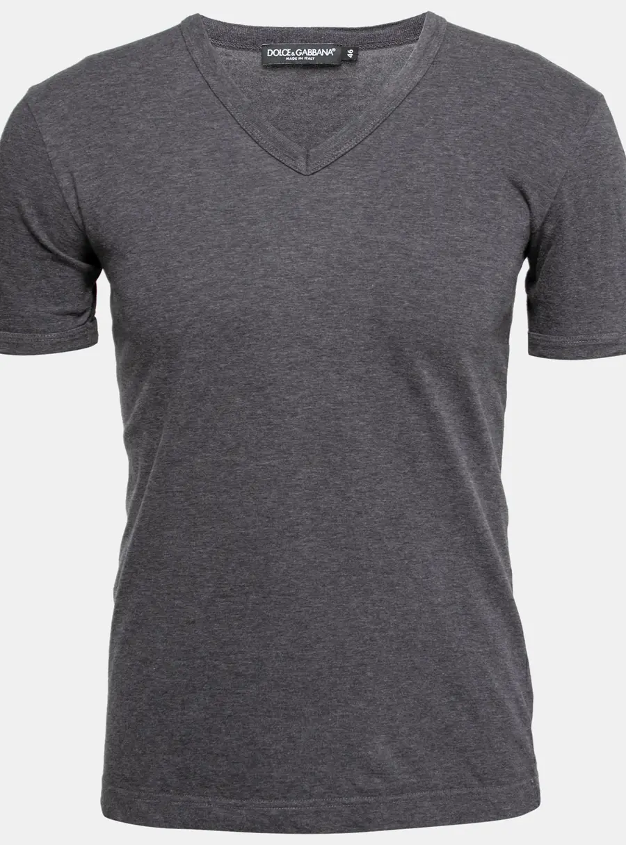 Dolce & Gabbana Grey Cotton Short Sleeve V-Neck T-Shirt S