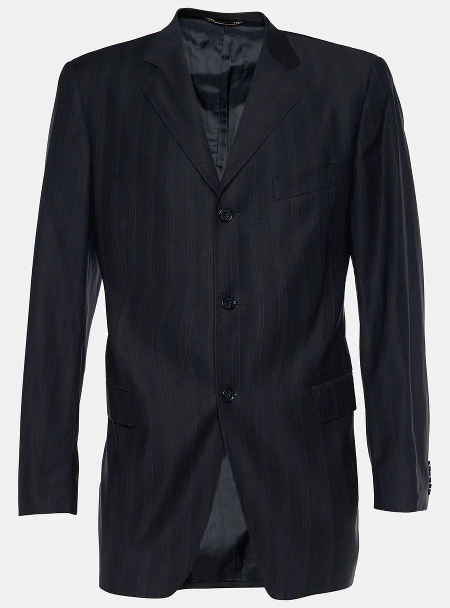 Dolce & Gabbana Midnight Blue Striped Wool Single Breasted Blazer XL
