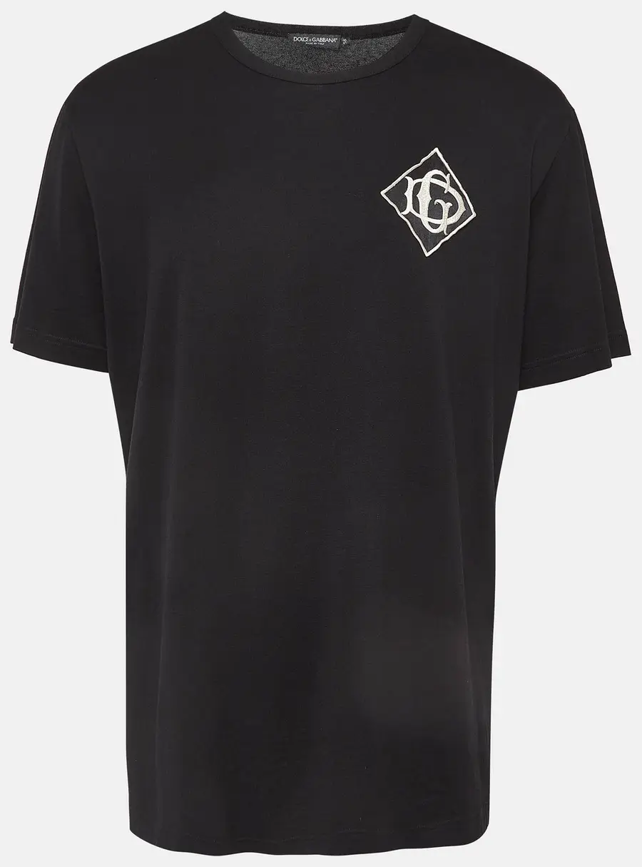 Dolce & Gabbana Black Embroidered Cotton Knit Crew Neck T-Shirt 4XL
