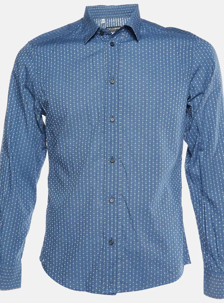 Dolce & Gabbana Gold Blue Patterned Buttoned Up Shirt XS