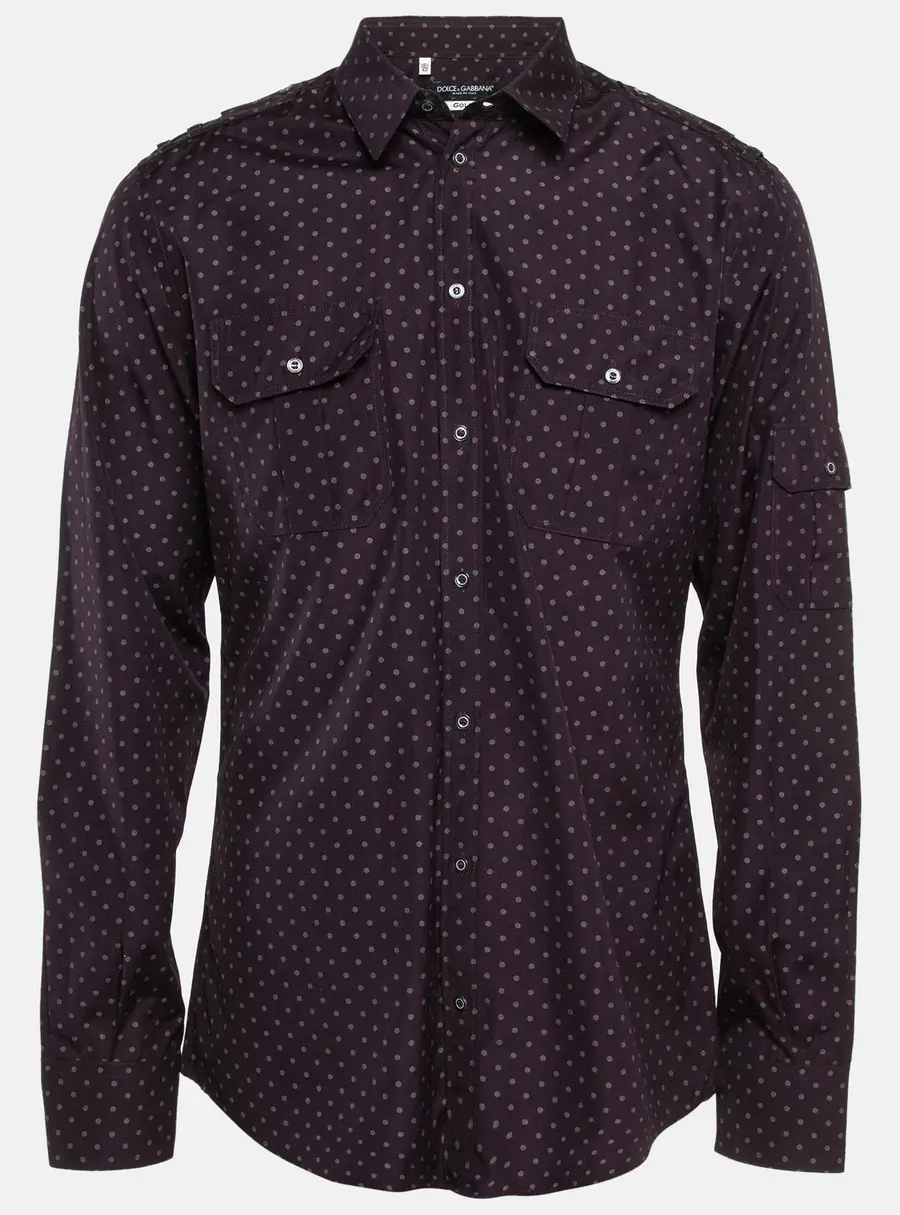 Dolce & Gabbana Gold Dark Purple Dotted Cotton Buttoned Up Shirt XXS