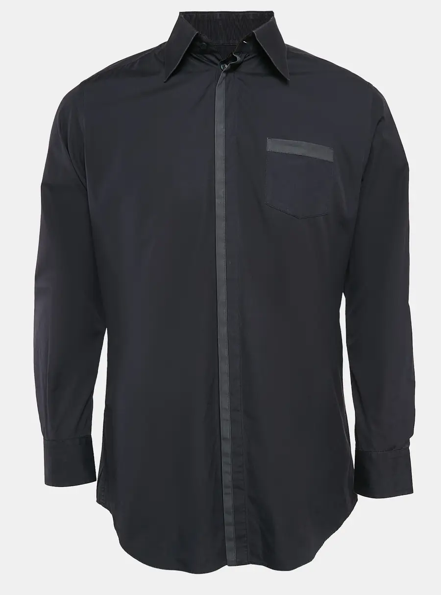 Dolce & Gabbana Gold Navy Blue Cotton Long Sleeve Shirt L