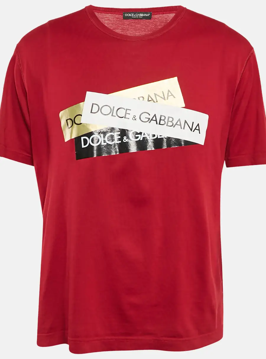 Dolce & Gabbana Dark Red Logo Print Cotton T-Shirt S