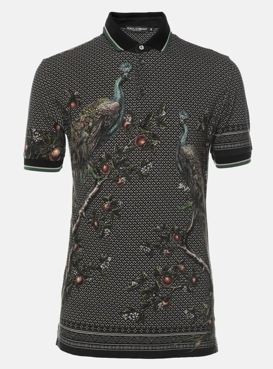 Dolce & Gabbana Multicolor Peacock Print Cotton Polo Shirt XS