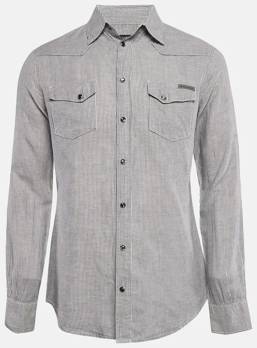 Dolce & Gabbana Grey Stripe Cotton Button Front Shirt M