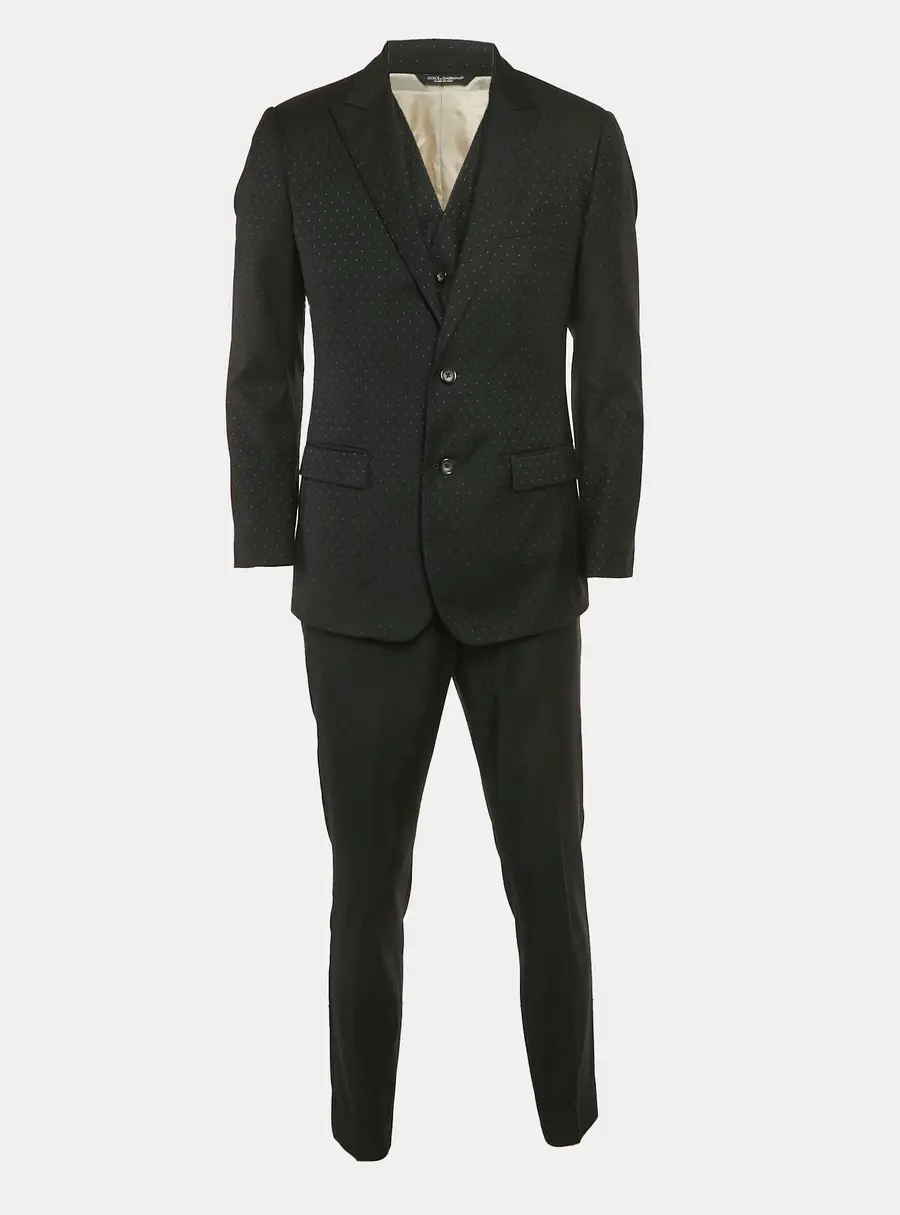 Dolce & Gabbana Black Patterned Wool 3 Piece Suit Set M
