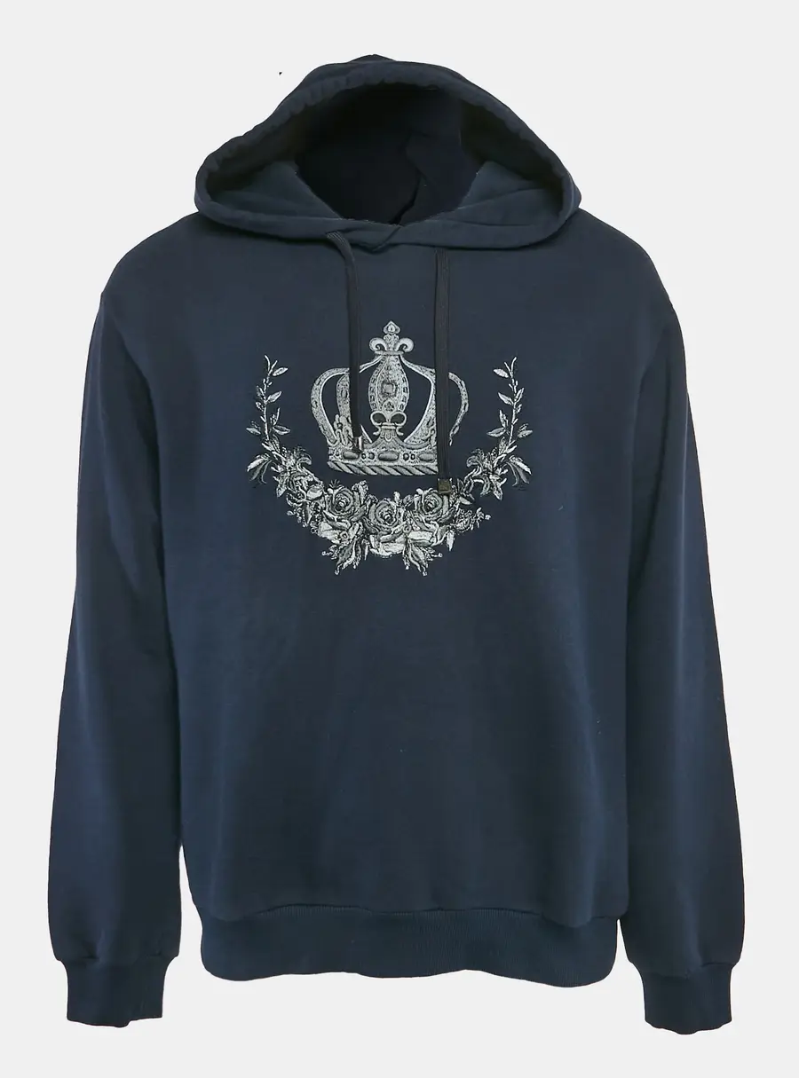 Dolce & Gabbana Navy Blue Crown Embroidered Cotton Knit Hoodie XXL