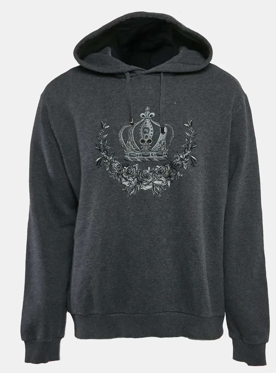 Dolce & Gabbana Grey Crown Embroidered Cotton Hoodie XXL