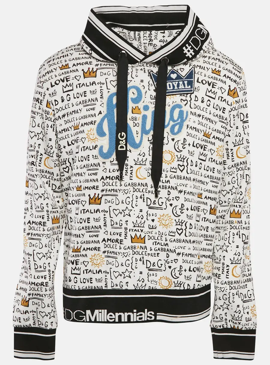 Dolce & Gabbana White Graffiti Print Jersey Cotton Knit Sweatshirt XL