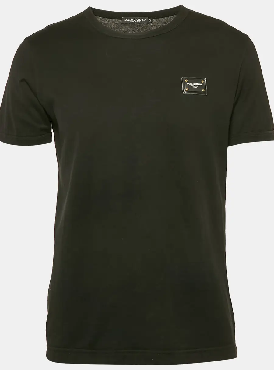 Dolce & Gabbana Black Logo Plaque Jersey Crewneck T-Shirt L