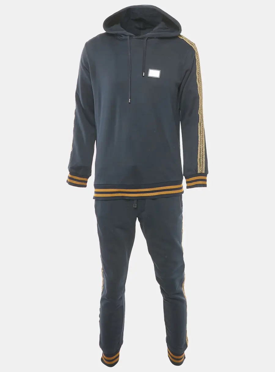 Dolce & Gabbana Navy Blue Cotton Knit hooded Sweatshirt & Joggers Set L