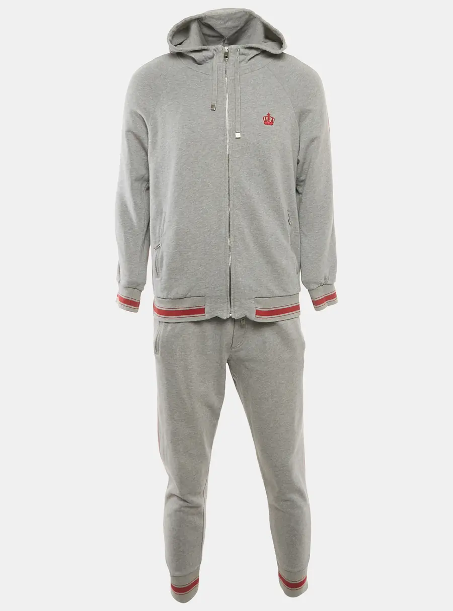 Dolce & Gabbana Grey Cotton Knit Hooded SweatJacket & Joggers L