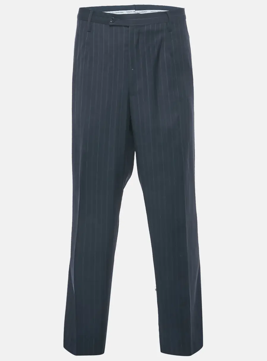 Dolce & Gabbana Navy Blue Striped Wool Formal Trousers XXXL