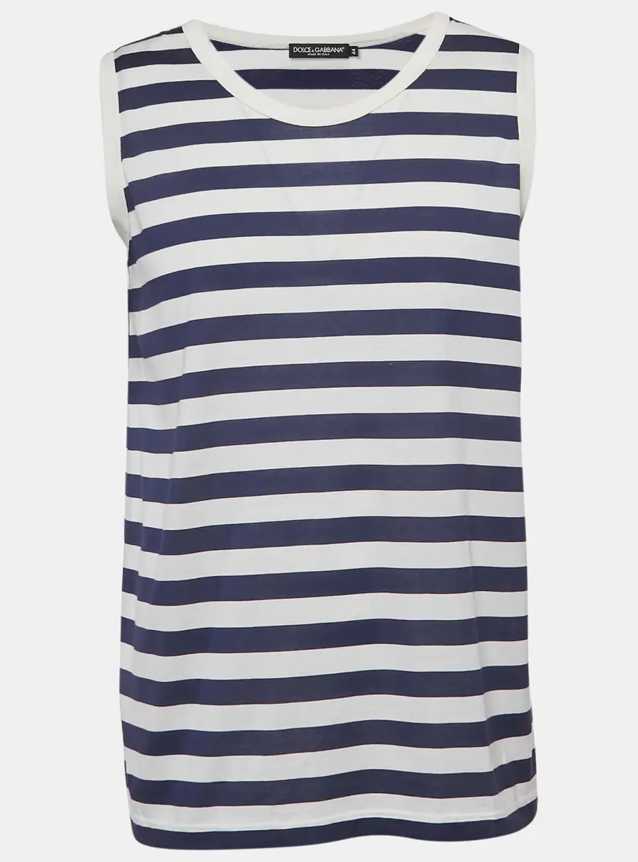 Dolce & Gabbana Blue/White Striped Jersey Sleeveless T-Shirt XS