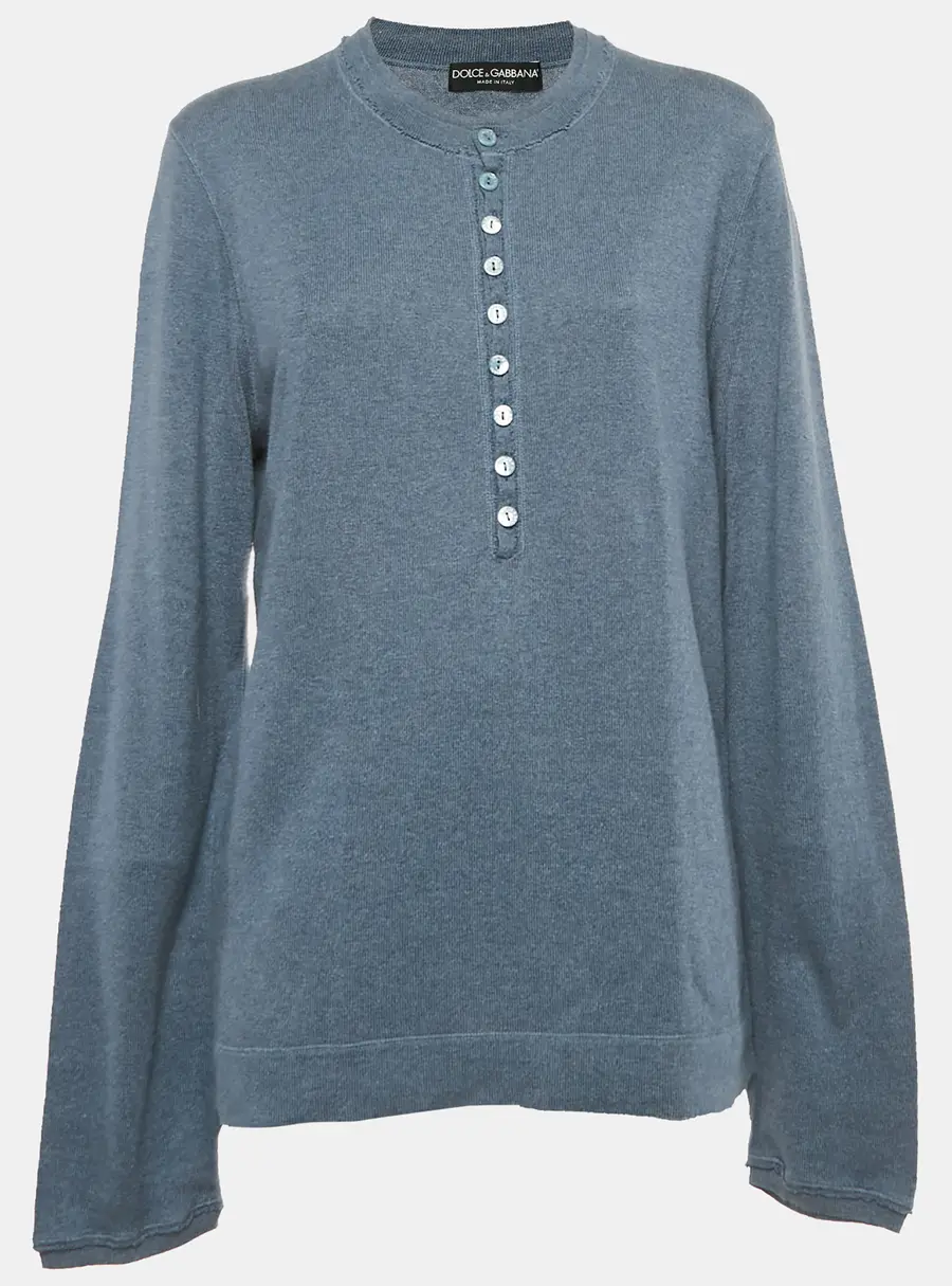 Dolce & Gabbana Blue Cotton Knit Crew Neck Long Sleeve Sweatshirt L