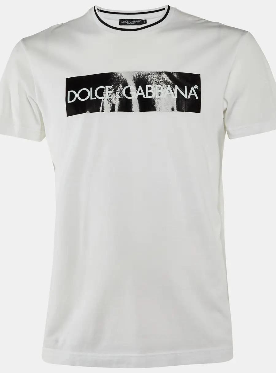Dolce & Gabbana White/Black Logo Print Cotton Crew Neck T-Shirt S