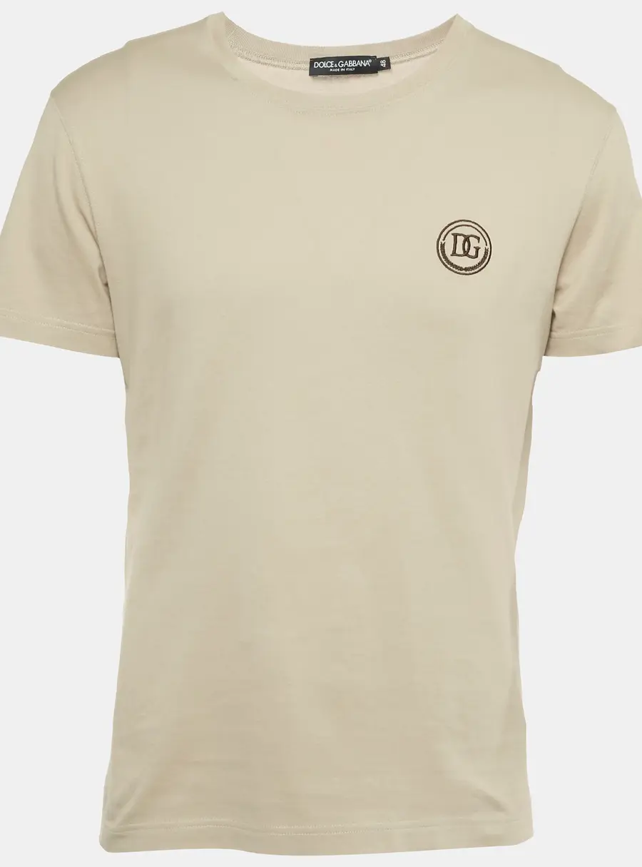 Dolce & Gabbana Beige Logo Embroidered Jersey T-Shirt M