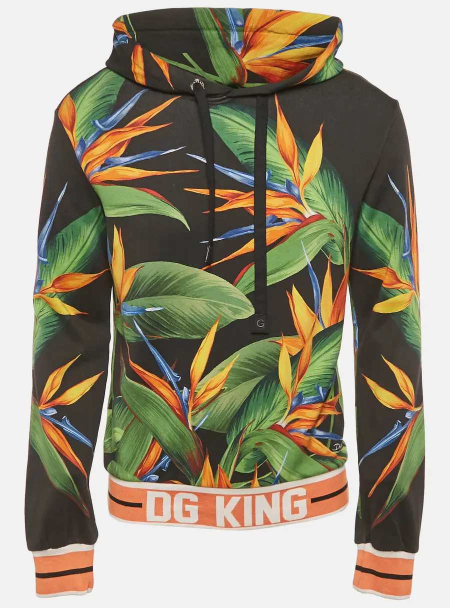 Dolce & Gabbana Black Bird Of Paradise Print Cotton Hooded Sweatshirt S
