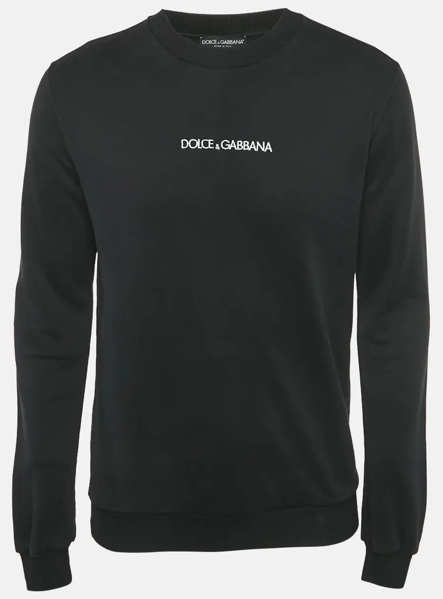 Dolce & Gabbana Black Logo Embroidered Cotton Sweatshirt M