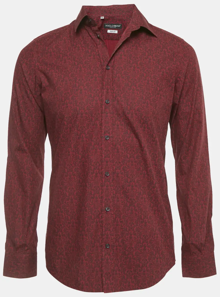 Dolce & Gabbana Burgundy Printed Cotton Gold Shirt M