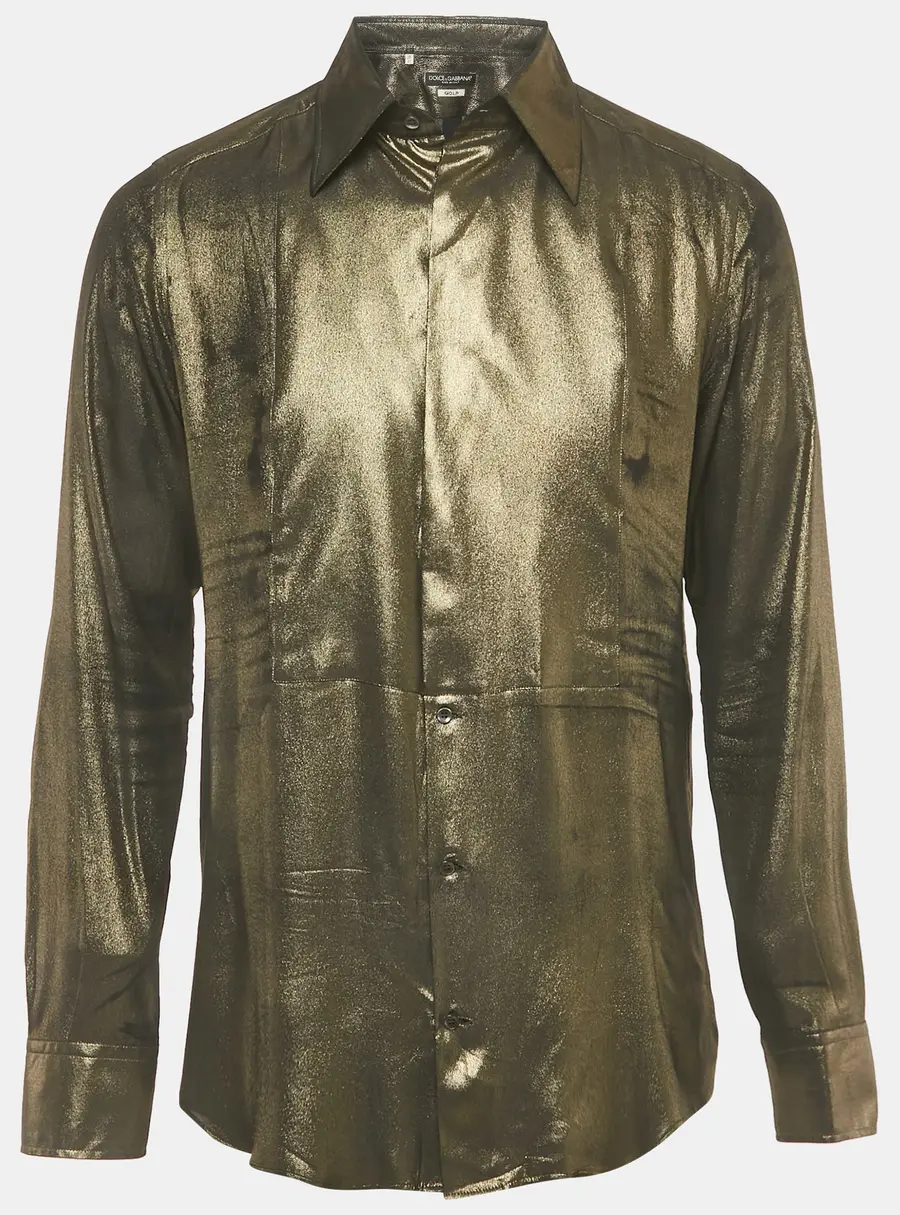 Dolce & Gabbana Gold Metallic Lamé Long Sleeve Shirt L