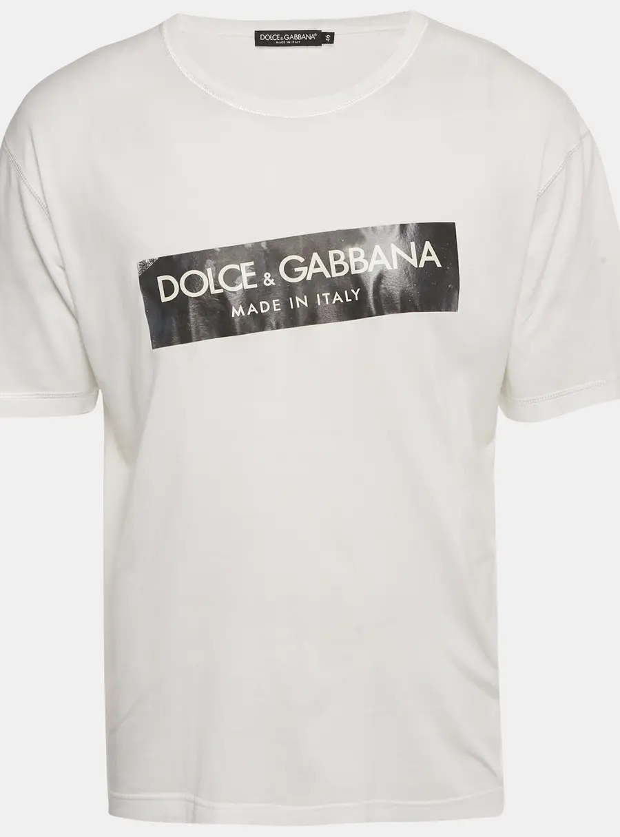 Dolce & Gabbana White Logo Print Jersey Crewneck T-Shirt S