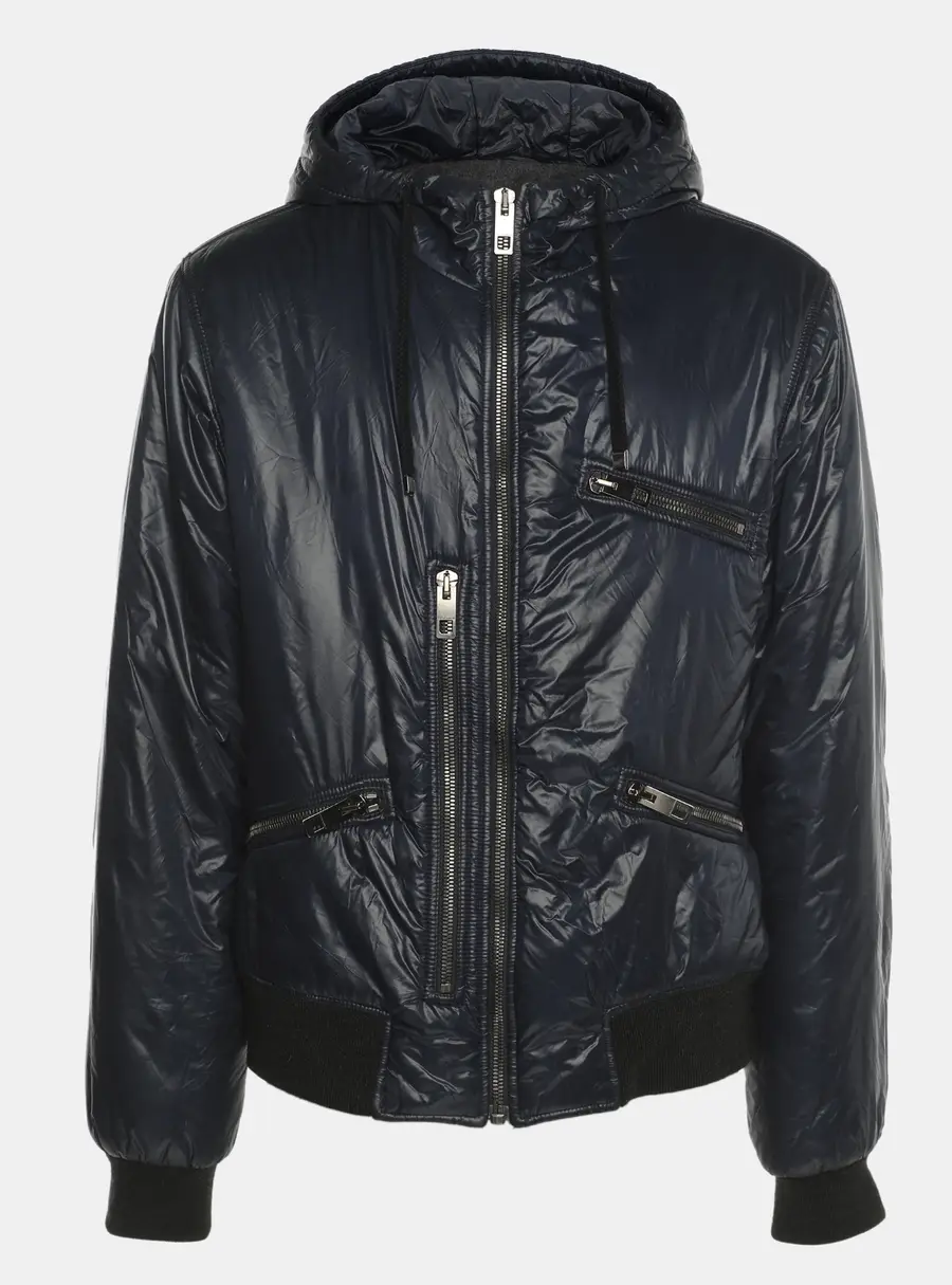 Dolce & Gabbana Navy Blue Nylon Hoodie Bomber Jacket XL