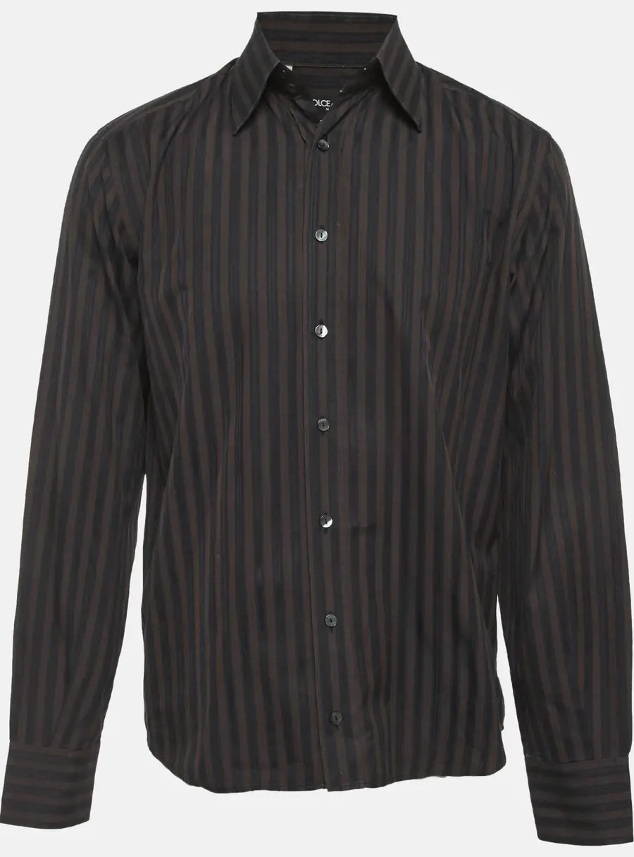 Dolce & Gabbana Brown Striped Cotton Tailored Fit Shirt L