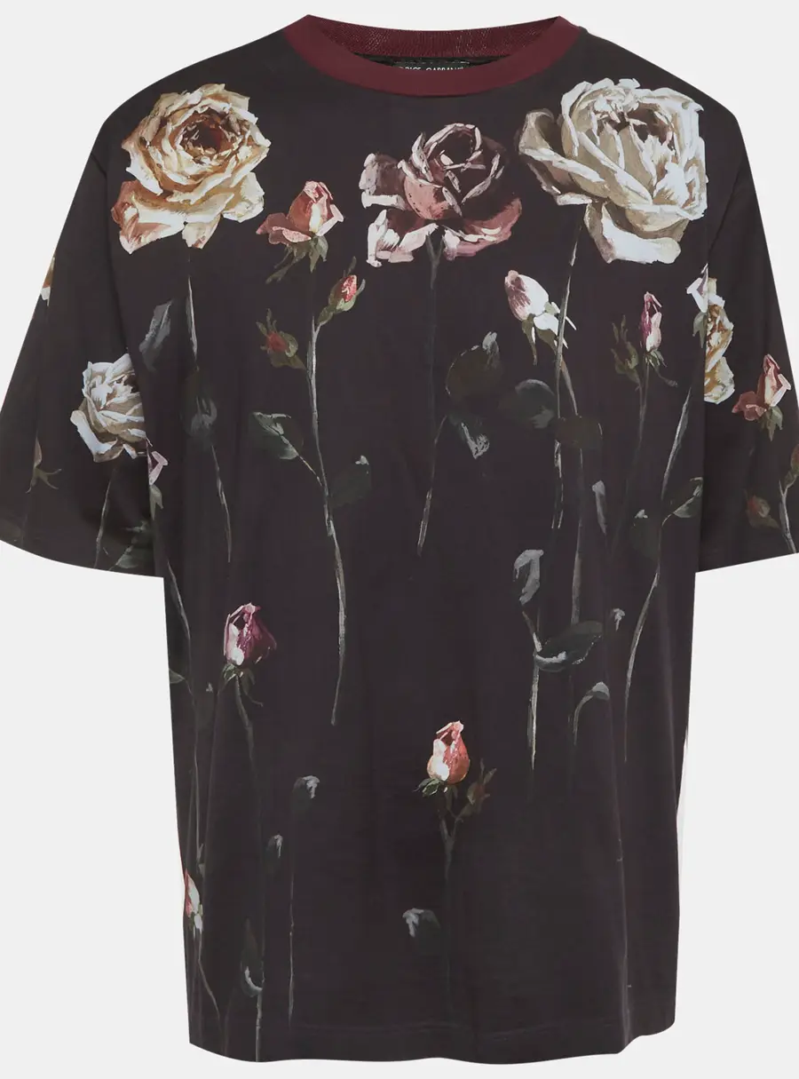 Dolce & Gabbana Blue Floral Print Jersey T-Shirt L