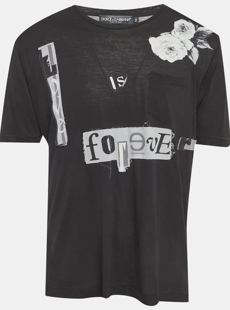 Dolce & Gabbana Black Jersey Patchwork T-Shirt L