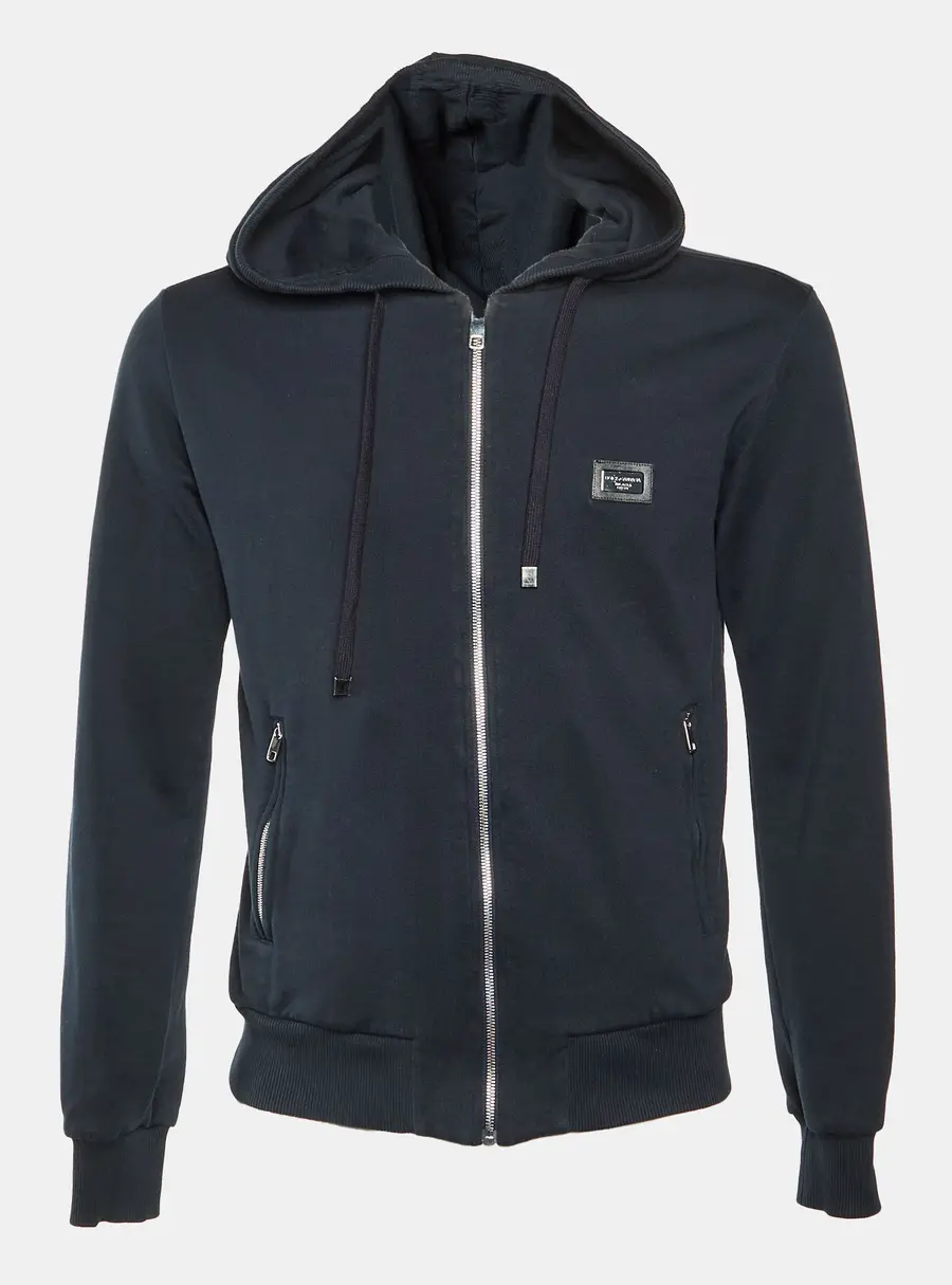 Dolce & Gabbana Navy Blue Cotton Zip Up Hoodie S