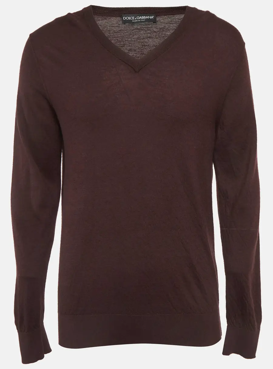 Dolce & Gabbana Burgundy Wool Knit V-Neck Sweater XXL
