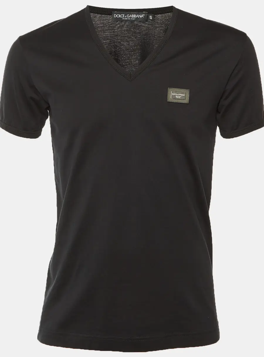 Dolce & Gabbana Black Cotton Knit V-Neck T-Shirt M