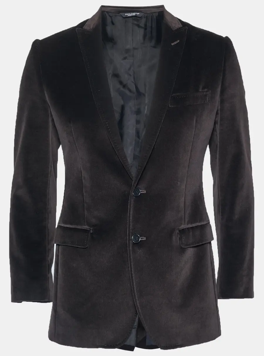 Dolce & Gabbana Brown Velvet Regular Fit Blazer S