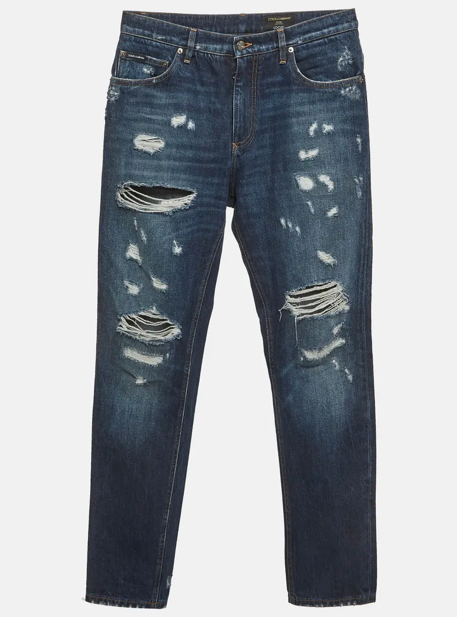 Dolce & Gabbana Blue Distressed Denim Loose Fit Jeans M/Waist 33"