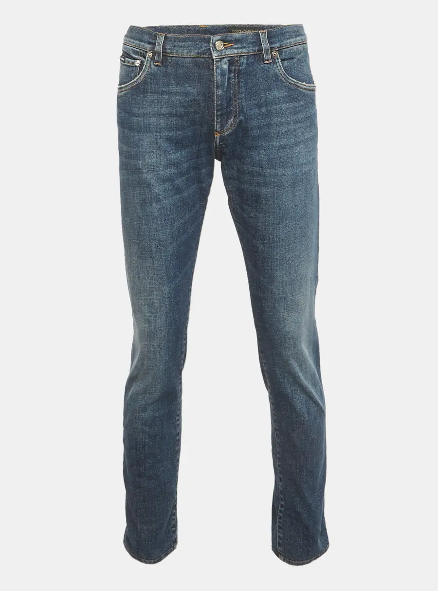 Dolce & Gabbana Blue Faded Denim Slim Fit Jeans L/Waist 34"