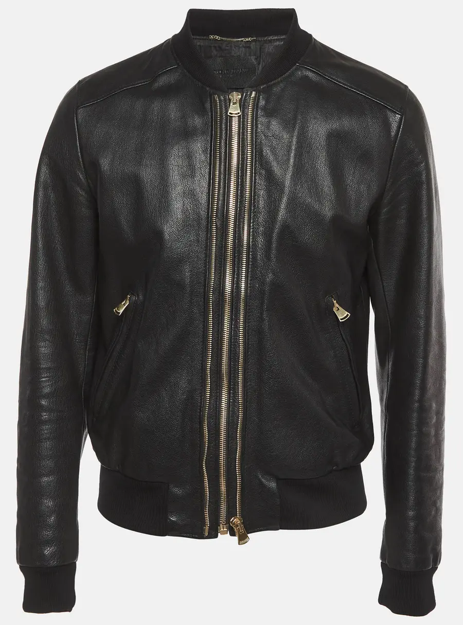 Dolce & Gabbana Black Leather Zip Front Bomber Jacket XL
